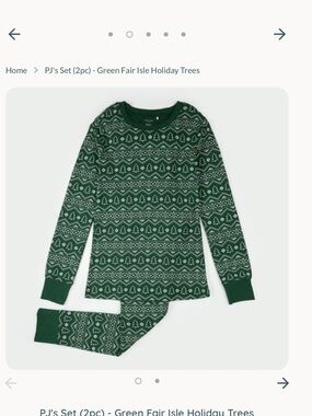 Petit LEM Green Fair Isle Holiday Trees Kids Pajama Set